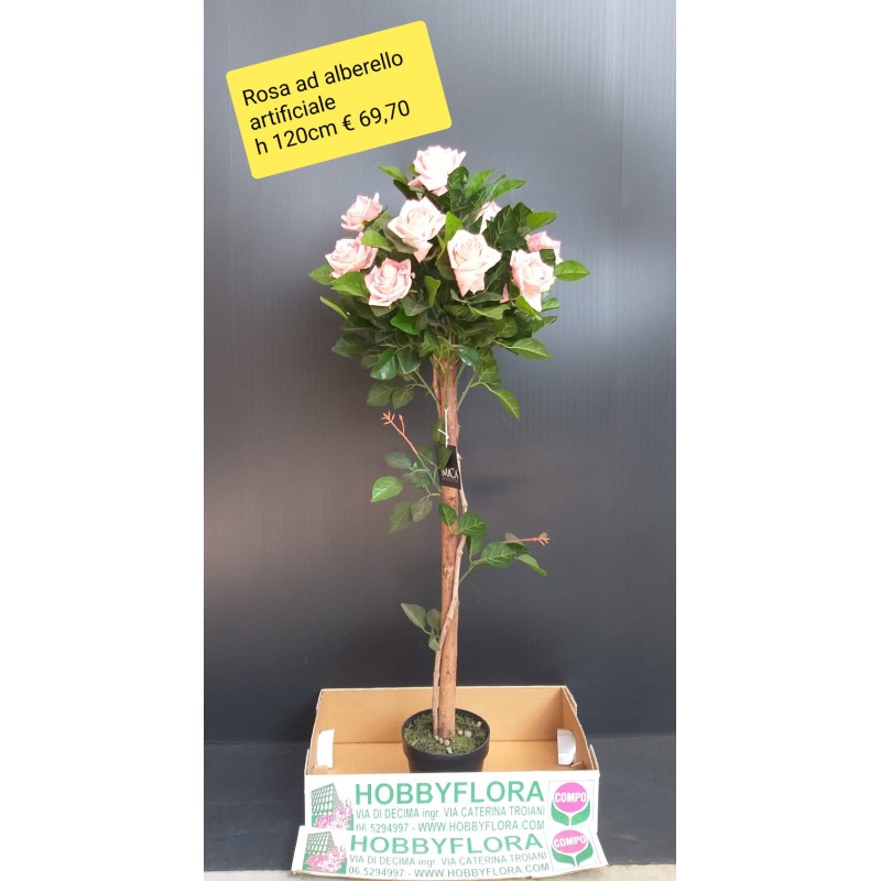 Albero Artificiale Rosa Homescapes 90 Cm, Pianta Finta Con Circa 200 Foglie E 12 Rose, In Vaso Marrone, Per Interni
