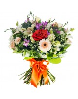 Bouquet floreale con fiori recisi misti e verde decorativo in confezione regalo